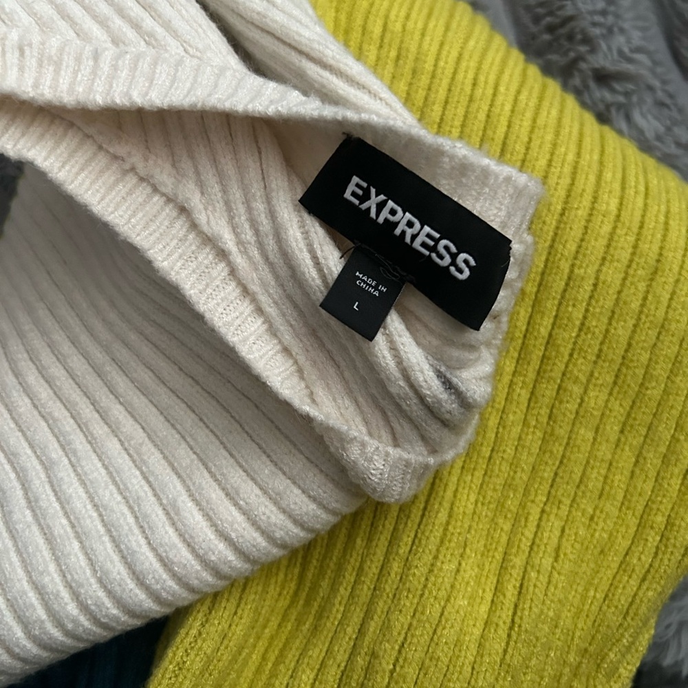 Express Women's Ribbed Cowl Sweater - Cream and Yellow